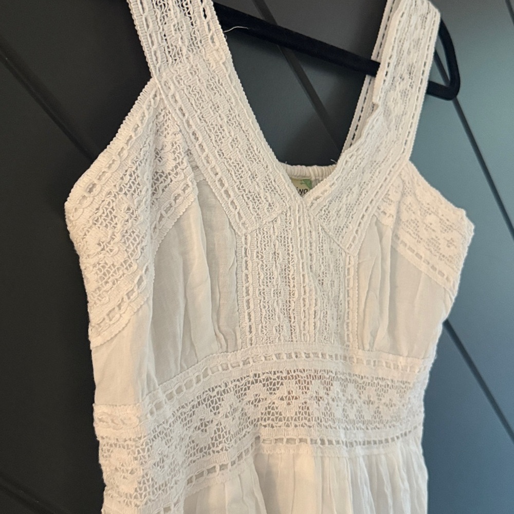 White Lace 100% Cotton Tiered Boho Sundress Made in India - Picture 5 of 8
